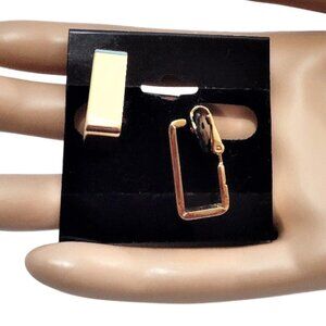 7/8" Long Avon Clip On Square Wide Band Hoop Earrings Gold Tone Vintage Polished